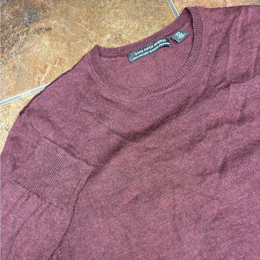 Saks Fifth Avenue Merino Wool Blend Men's Maroon Crewneck Sweater